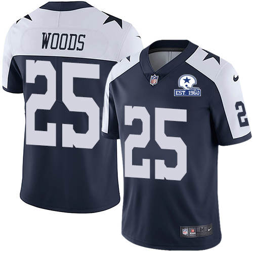 Nike Cowboys #25 Xavier Woods Navy Blue Thanksgiving Men's Stitched With Established In 1960 Patch NFL Vapor Untouchable Limited Throwback Jersey