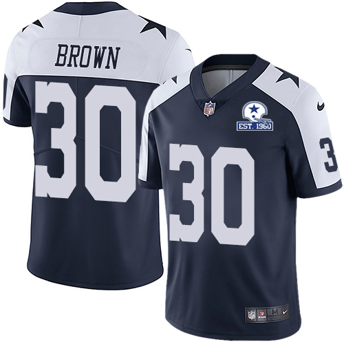 Nike Cowboys #30 Anthony Brown Navy Blue Thanksgiving Men's Stitched With Established In 1960 Patch NFL Vapor Untouchable Limited Throwback Jersey