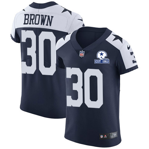 Nike Cowboys #30 Anthony Brown Navy Blue Thanksgiving Men's Stitched With Established In 1960 Patch NFL Vapor Untouchable Throwback Elite Jersey
