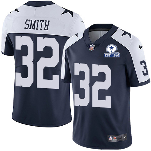 Nike Cowboys #32 Saivion Smith Navy Blue Thanksgiving Men's Stitched With Established In 1960 Patch NFL Vapor Untouchable Limited Throwback Jersey