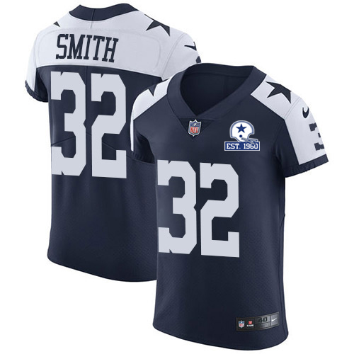 Nike Cowboys #32 Saivion Smith Navy Blue Thanksgiving Men's Stitched With Established In 1960 Patch NFL Vapor Untouchable Throwback Elite Jersey