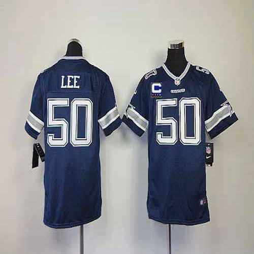Nike Cowboys #50 Sean Lee Navy Blue Team Color With C Patch Youth Stitched NFL Elite Jersey