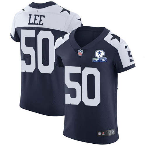 Nike Cowboys #50 Sean Lee Navy Blue Thanksgiving Men's Stitched With Established In 1960 Patch NFL Vapor Untouchable Throwback Elite Jersey