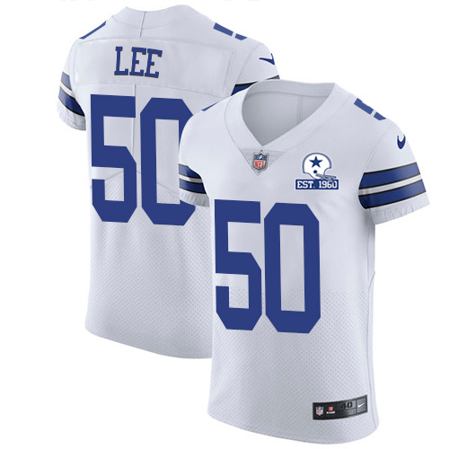 Nike Cowboys #50 Sean Lee White Men's Stitched With Established In 1960 Patch NFL New Elite Jersey