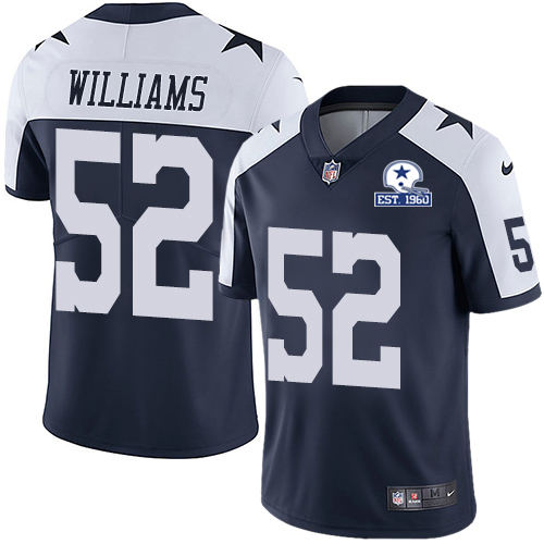 Nike Cowboys #52 Connor Williams Navy Blue Thanksgiving Men's Stitched With Established In 1960 Patch NFL Vapor Untouchable Limited Throwback Jersey
