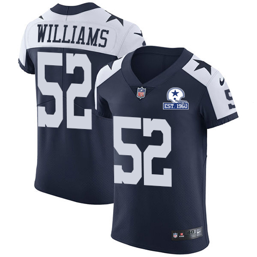 Nike Cowboys #52 Connor Williams Navy Blue Thanksgiving Men's Stitched With Established In 1960 Patch NFL Vapor Untouchable Throwback Elite Jersey