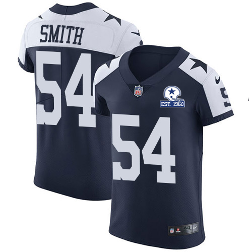 Nike Cowboys #54 Jaylon Smith Navy Blue Thanksgiving Men's Stitched With Established In 1960 Patch NFL Vapor Untouchable Throwback Elite Jersey