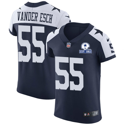 Nike Cowboys #55 Leighton Vander Esch Navy Blue Thanksgiving Men's Stitched With Established In 1960 Patch NFL Vapor Untouchable Throwback Elite Jersey