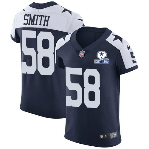 Nike Cowboys #58 Aldon Smith Navy Blue Thanksgiving Men's Stitched With Established In 1960 Patch NFL Vapor Untouchable Throwback Elite Jersey