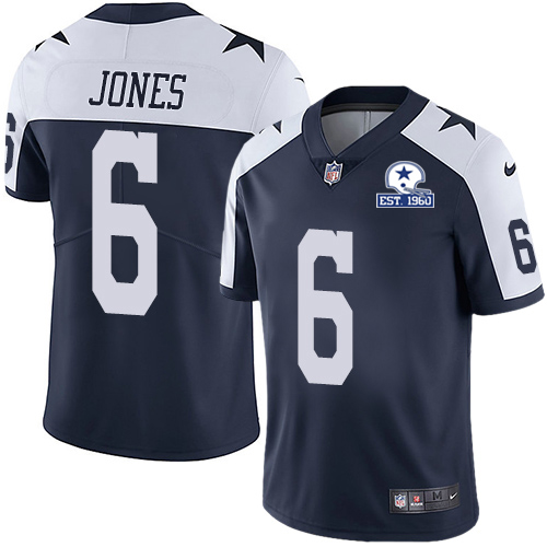 Nike Cowboys #6 Chris Jones Navy Blue Thanksgiving Men's Stitched With Established In 1960 Patch NFL Vapor Untouchable Limited Throwback Jersey