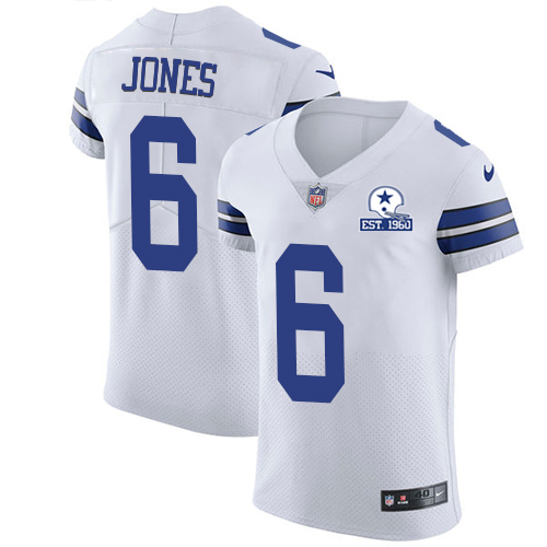 Nike Cowboys #6 Chris Jones White Men's Stitched With Established In 1960 Patch NFL New Elite Jersey