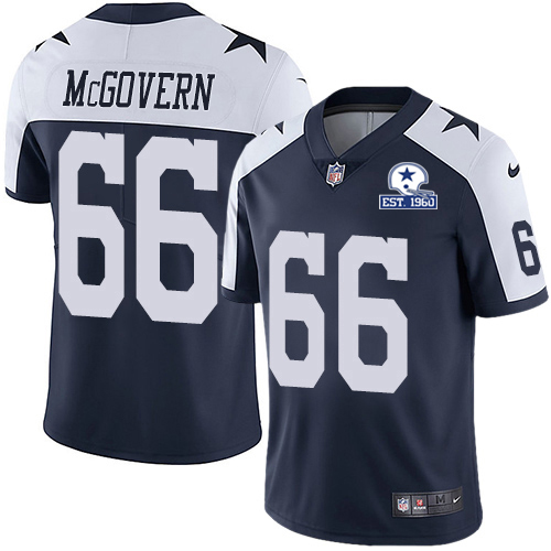 Nike Cowboys #66 Connor McGovern Navy Blue Thanksgiving Men's Stitched With Established In 1960 Patch NFL Vapor Untouchable Limited Throwback Jersey