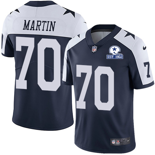 Nike Cowboys #70 Zack Martin Navy Blue Thanksgiving Men's Stitched With Established In 1960 Patch NFL Vapor Untouchable Limited Throwback Jersey