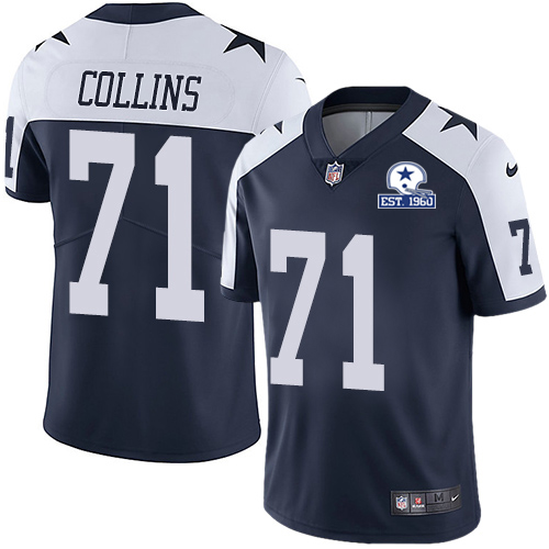 Nike Cowboys #71 La'el Collins Navy Blue Thanksgiving Men's Stitched With Established In 1960 Patch NFL Vapor Untouchable Limited Throwback Jersey