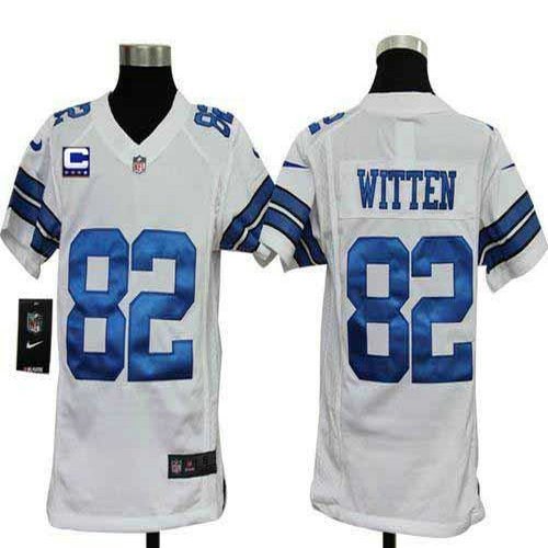 Nike Cowboys #82 Jason Witten White With C Patch Youth Stitched NFL Elite Jersey