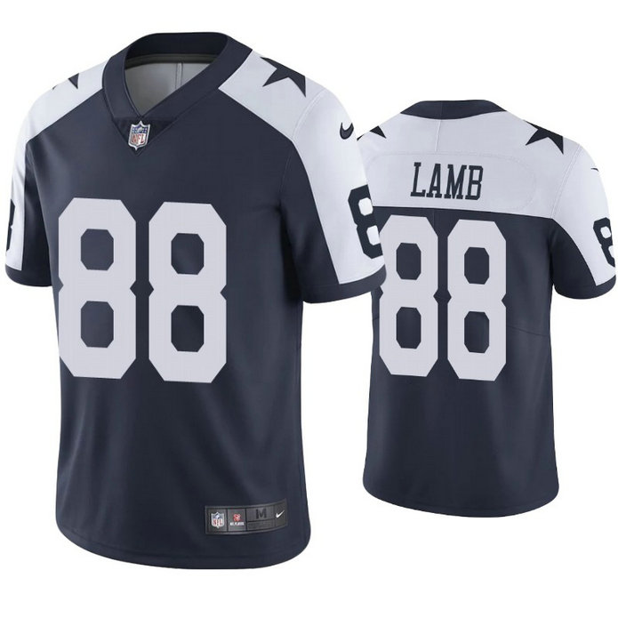 Nike Cowboys #88 CeeDee Lamb Navy Blue Thanksgiving Men's Stitched NFL Vapor Untouchable Limited Throwback Jersey
