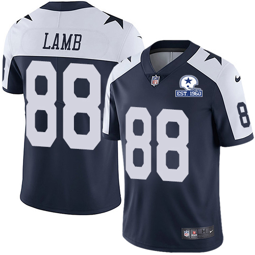 Nike Cowboys #88 CeeDee Lamb Navy Blue Thanksgiving Men's Stitched With Established In 1960 Patch NFL Vapor Untouchable Limited Throwback Jersey