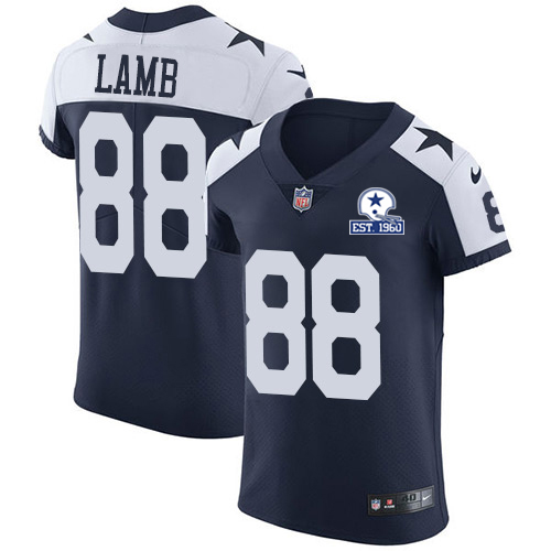 Nike Cowboys #88 CeeDee Lamb Navy Blue Thanksgiving Men's Stitched With Established In 1960 Patch NFL Vapor Untouchable Throwback Elite Jersey - 副本