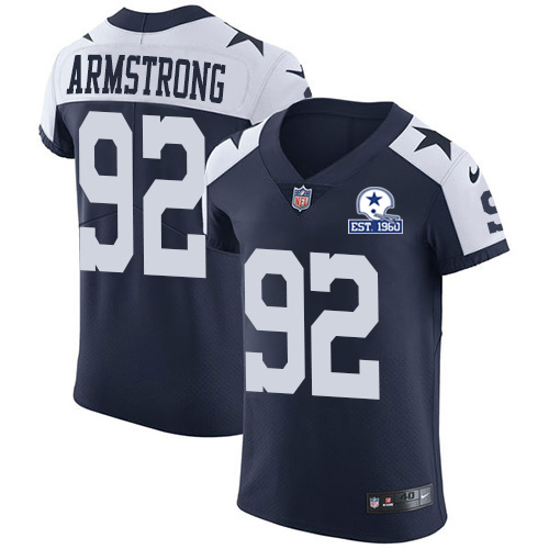 Nike Cowboys #92 Dorance Armstrong Navy Blue Thanksgiving Men's Stitched With Established In 1960 Patch NFL Vapor Untouchable Throwback Elite Jersey