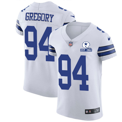 Nike Cowboys #94 Randy Gregory White Men's Stitched With Established In 1960 Patch NFL New Elite Jersey
