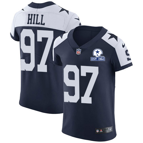 Nike Cowboys #97 Trysten Hill Navy Blue Thanksgiving Men's Stitched With Established In 1960 Patch NFL Vapor Untouchable Throwback Elite Jersey