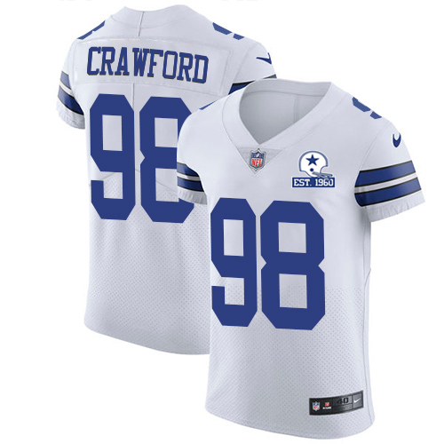 Nike Cowboys #98 Tyrone Crawford White Men's Stitched With Established In 1960 Patch NFL New Elite Jersey