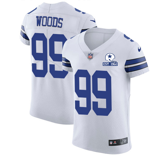 Nike Cowboys #99 Antwaun Woods White Men's Stitched With Established In 1960 Patch NFL New Elite Jersey