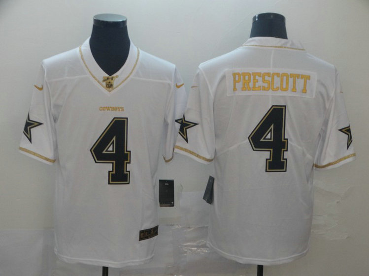 Nike Cowboys 4 Dak Prescott White Gold Vapor Untouchable Limited Jersey