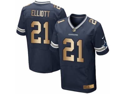 Nike Dallas Cowboys #21 Ezekiel Elliott Elite Navy Gold Jersey