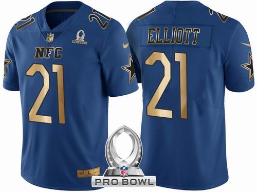 Nike Dallas Cowboys #21 Ezekiel Elliott NFC 2017 Pro Bowl Blue Gold Limited Jersey