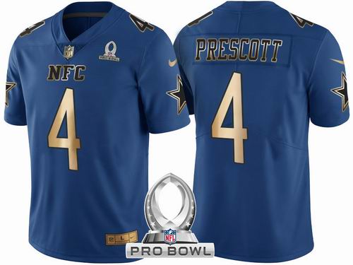 Nike Dallas Cowboys #4 Dak Prescott NFC 2017 Pro Bowl Blue Gold Limited Jersey