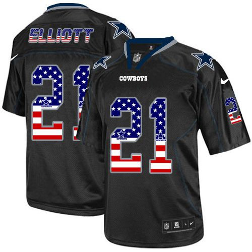 Nike Dallas Cowboys 21 Ezekiel Elliott Black NFL Elite USA Flag Fashion Jersey