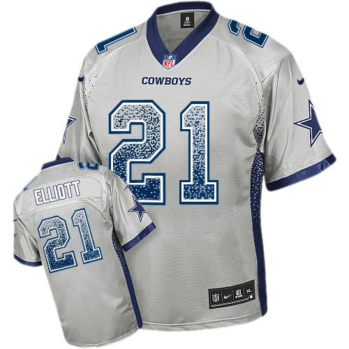 Nike Dallas Cowboys 21 Ezekiel Elliott Grey NFL Elite Drift Fashion Jersey