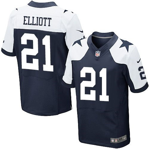 Nike Dallas Cowboys 21 Ezekiel Elliott Navy Blue Thanksgiving NFL Throwback Elite Jersey