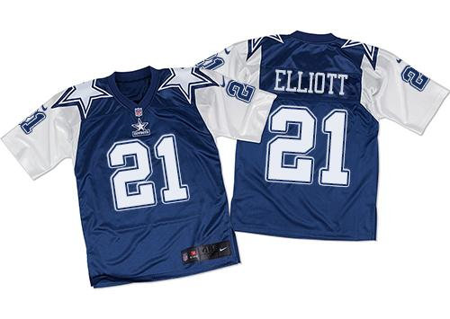 Nike Dallas Cowboys 21 Ezekiel Elliott Navy Blue White Throwback NFL Elite Jersey
