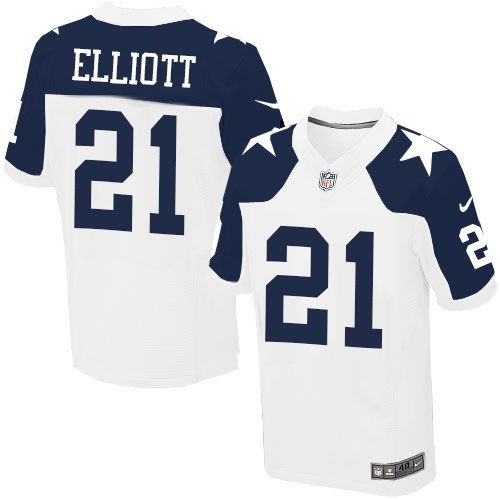 Nike Dallas Cowboys 21 Ezekiel Elliott White Thanksgiving NFL Throwback Elite Jersey