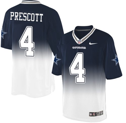Nike Dallas Cowboys 4 Dak Prescott Navy Blue White NFL Elite Fadeaway Fashion Jersey