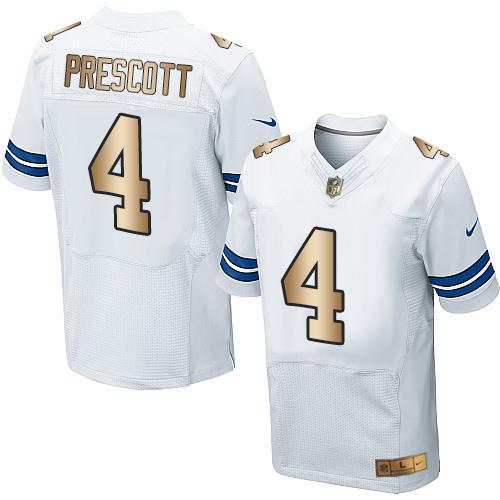 Nike Dallas Cowboys 4 Dak Prescott White NFL Elite Gold Jersey