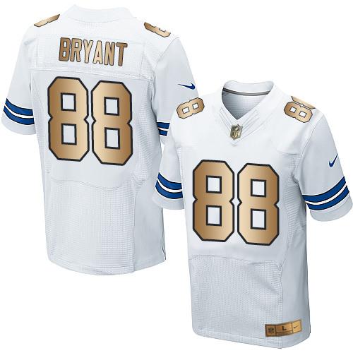 Nike Dallas Cowboys 88 Dez Bryant White NFL Elite Gold Jersey