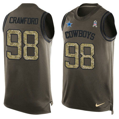Nike Dallas Cowboys 98 Tyrone Crawford Green NFL Limited Salute To Service Tank Top Jersey