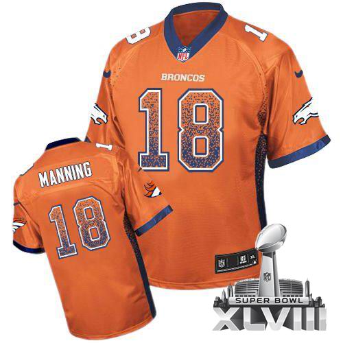 Nike Denver Broncos #18 Peyton Manning Orange Elite Drift Fashion 2014 Super bowl XLVIII(GYM) Jersey