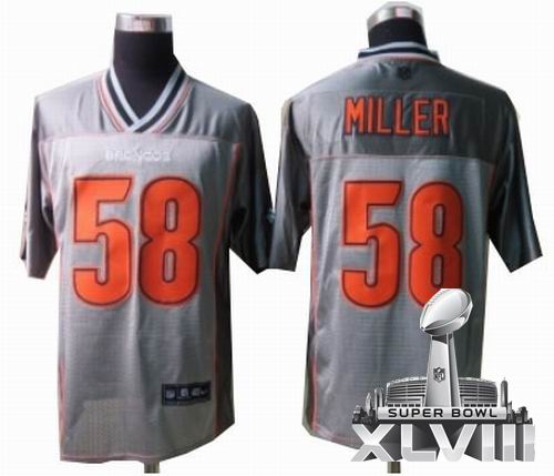 Nike Denver Broncos #58 Von Miller Grey Vapor elite 2014 Super bowl XLVIII(GYM) Jersey