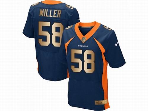 Nike Denver Broncos #58 Von Miller Navy Blue New Elite Gold Jersey