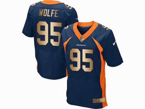 Nike Denver Broncos #95 Derek Wolfe Navy Blue New Elite Gold Jersey