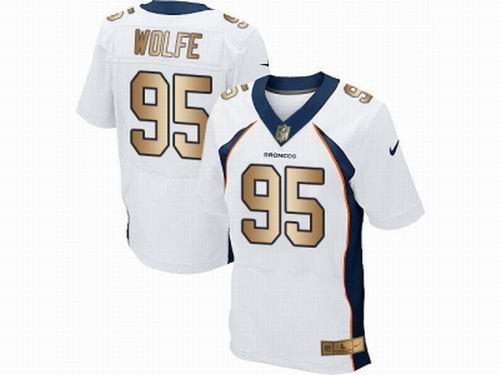 Nike Denver Broncos #95 Derek Wolfe White New Elite Gold Jersey