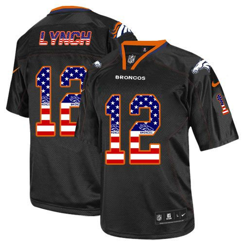 Nike Denver Broncos 12 Paxton Lynch Black NFL Elite USA Flag Fashion Jersey