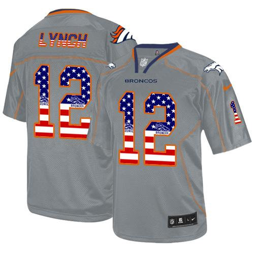 Nike Denver Broncos 12 Paxton Lynch Lights Out Grey NFL Elite USA Flag Fashion Jersey