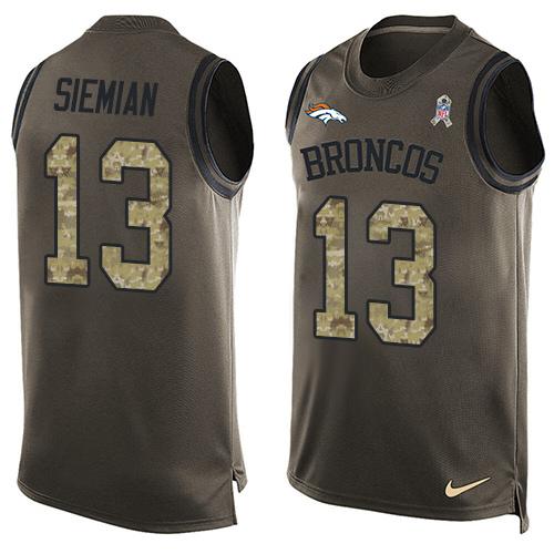 Nike Denver Broncos 13 Trevor Siemian Green NFL Limited Salute To Service Tank Top Jersey