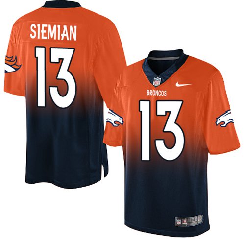 Nike Denver Broncos 13 Trevor Siemian Orange Navy Blue NFL Elite Fadeaway Fashion Jersey