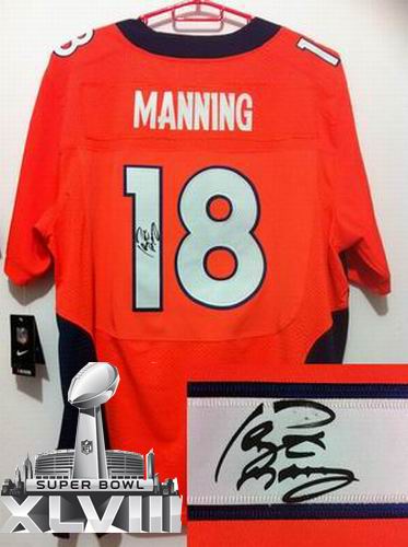 Nike Denver Broncos 18# Peyton Manning 0range Elite signature 2014 Super bowl XLVIII(GYM) Jersey